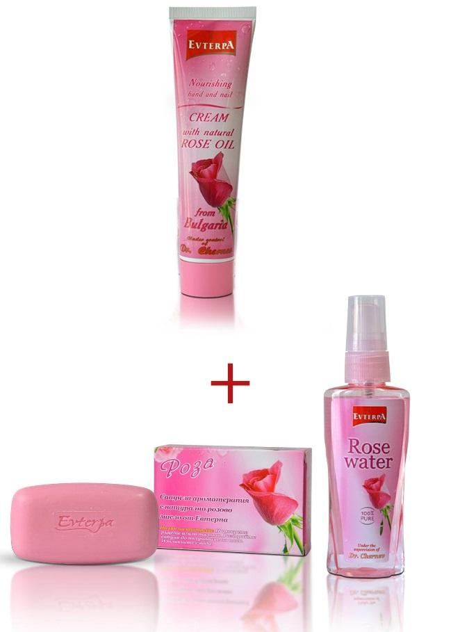 Крем за ръце и нокти с розово масло + Розова вода + Сапун с натурално розово масло - снимка 1